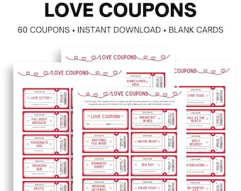 Printable Love Coupons Valentines Love Coupon Book Couple Love Coupons Love Coupons For Him DIY Love Coupon Jar Anniversary Gift