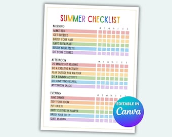 Daily Summer Checklist For Kids Summer Schedule Printable Daily Checklist Editable Canva Template Summer Activity Schedule