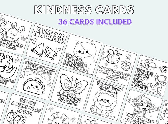 Kindness Cards For Kids Printable Compliment Cards Positivity Cards Coloring Cards Friendship Cards Kindness Activities Gratitude Cards