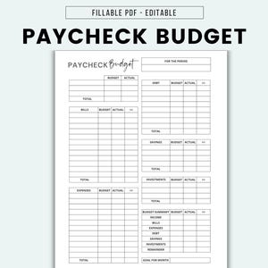 Paycheck Budget Printable Editable PDF Pay Check Budget Printable Budget Fillable PDF Monthly Budget Sheet Paycheck To Paycheck Budget