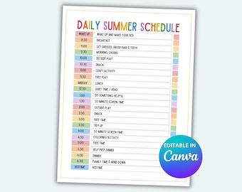 Daily Summer Schedule For Kids Summer Schedule Printable Daily Checklist Editable Canva Template Summer Activity Schedule