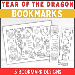 Marque-pages à colorier du Nouvel An chinois pour enfants Marque-pages imprimables de l'Année du dragon, Activités du Nouvel An lunaire