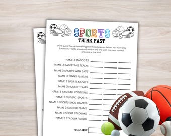 Sports Think Fast Game Sports Game Printable Sports Party Games Sports Games Sports Birthday Party Think Quick Game Icebreaker Game