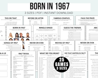 60th Birthday Games Printable Born In 1967 Games Born In 1967 Birthday Games 60th Birthday Game Bundle 60th Birthday Party Games 1967 Trivia