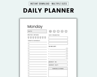 Daily Planner Printable Productivity Planner 7 Day Planner Daily Hourly Planner Daily Schedule Planner PDF A4 A5 US Letter Work From Home
