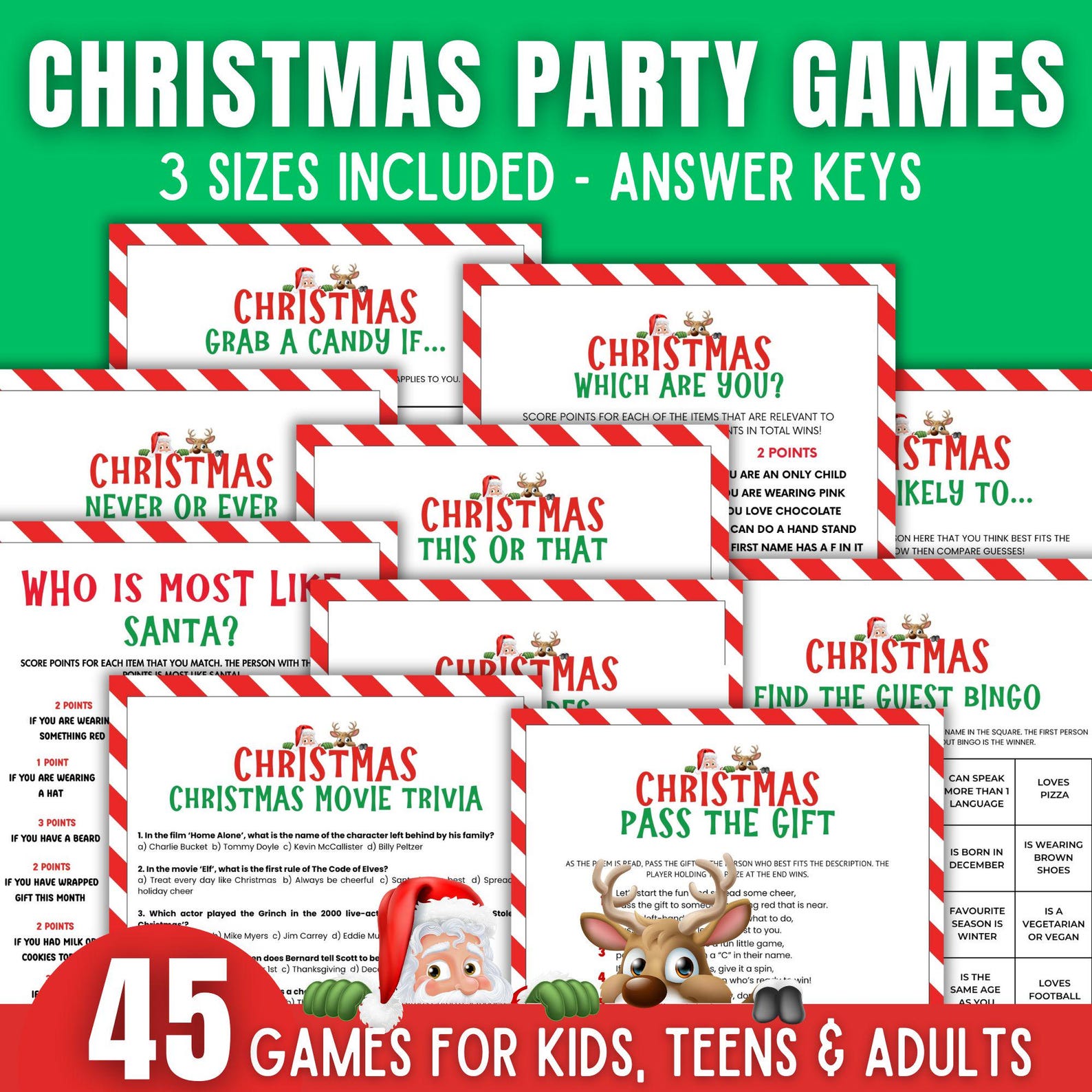 Christmas Games Bundle Printable Christmas Party Games Family Christmas ...