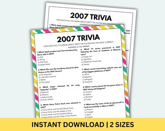 2007 Trivia Game Printable 20th Birthday Games Born In 2007 Game Birthday Games 20th Anniversary 2007 Trivia Questions Graduated 2007 Quiz