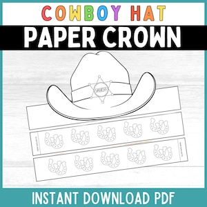 Cowboy Hat Paper Crown Printable Paper Crown Cowboy Hat Coloring Paper Crown Template Sheriff Headband Cowboy Party Craft Cowboy Activity