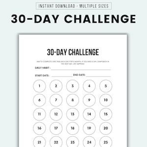 Reto de 30 días Rastreador de desafíos de 30 días imprimible Rastreador de desafíos diarios Rastreador de hábitos de 30 días imprimible Rastreador de objetivos Rastreador de rutinas