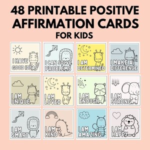 Tarjetas de afirmación positiva para niños Tarjetas de afirmación imprimibles Afirmaciones positivas Actividades de mentalidad positiva Autoconfianza para niños