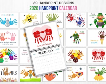 2026 Handprint Calendar Craft Calendar Keepsake Gift from Kids Toddler & Babies 2026 Calendar Template DIY Handprint Craft Bundle Printable