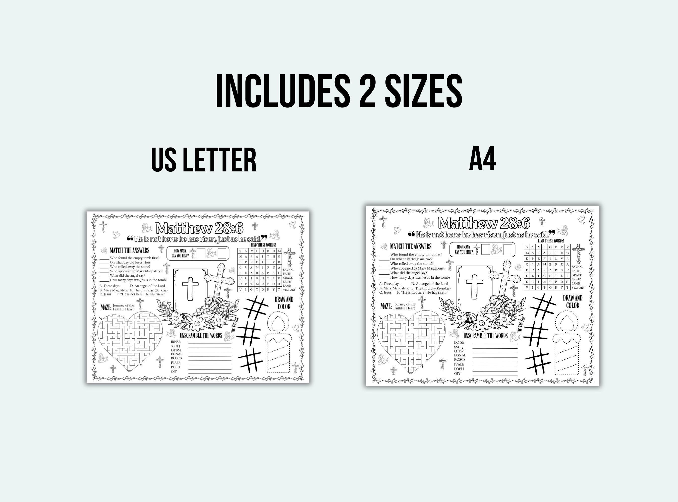 Easter Bible Activity Placemat Printable Bible Coloring Sheet Easter ...