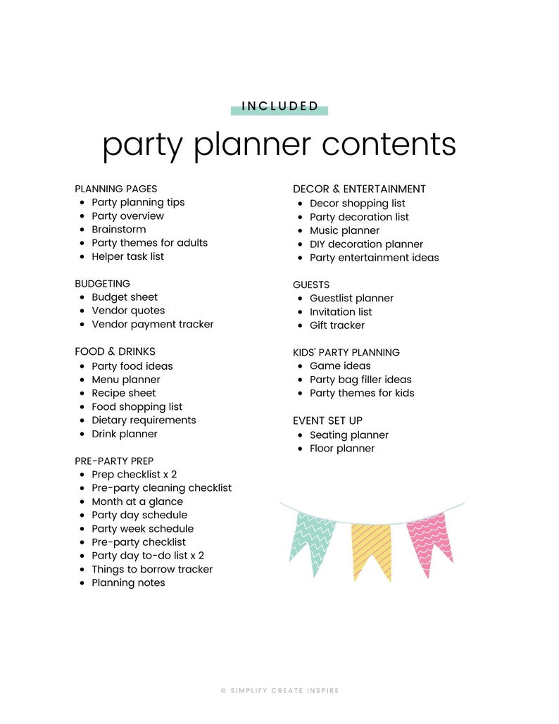 Party Planner Printable Event Planner Birthday Planner Party Checklist ...