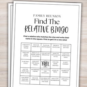 Family Reunion Bingo Printable Family Reunion Game Family Reunion Games Family Reunion Activities Group Party Games Reunion Family Games