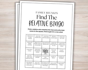 Family Reunion Bingo Printable Family Reunion Game Family Reunion Games Family Reunion Activities Group Party Games Reunion Family Games