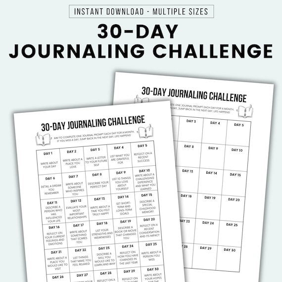 30 Day Journaling Challenge Printable Journal Challenge Tracker Daily Journal Challenge Daily Journal Prompts Monthly Journal Prompts