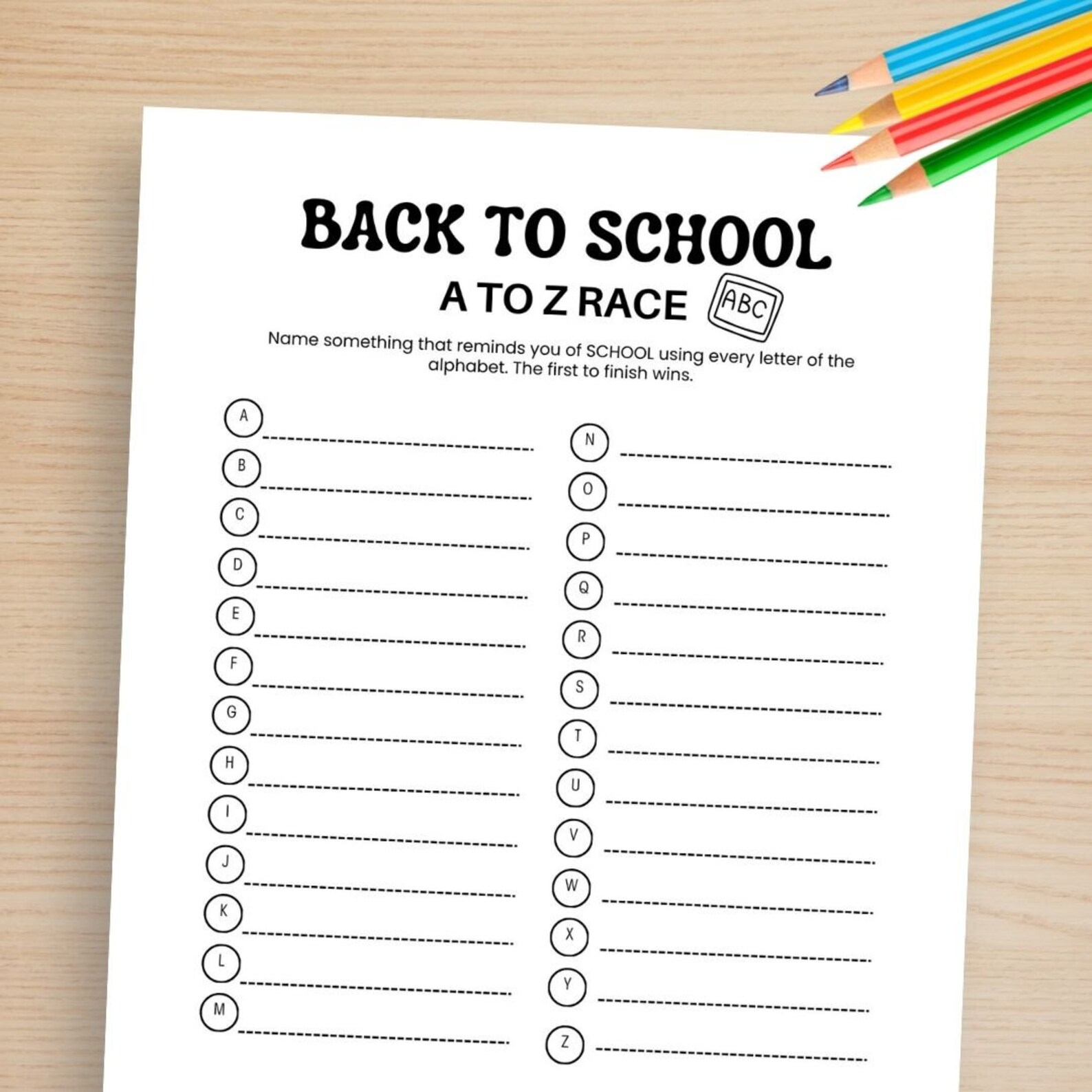 Back to School A to Z Race Game First Day of School Activity Printable ...