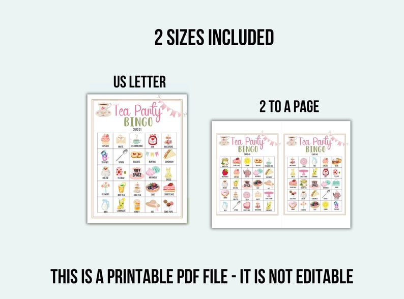 Tea Party Bingo Game Printable Bingo Cards Tea Party Party Games Garden ...