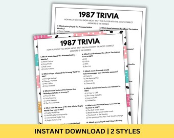 1987 Trivia Game Printable 40th Birthday Games Born In 1987 Game Birthday Games 40th Birthday Game 1987 Trivia Questions & Answers 1987 Quiz