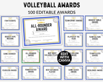 Editable Volleyball Award Certificates Printable Volleyball Team Awards End of Season Awards Volleyball Certificates Funny Team Awards