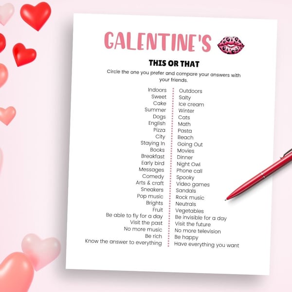 Galentines This Or That Printable Galentines Day Party Game Would You Rather Girls Night Game Galentine's Day Game