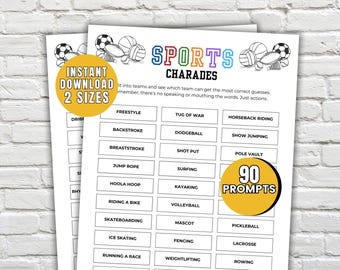 Sport Charades Action Charades Game Printable Charades For Kids Charades Cards Icebreaker Games Sports Party Game Family Game Group Games