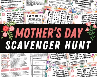 Mother's Day Scavenger Hunt Printable Mother's Day Treasure Hunt Clues Mothers Day Surprise Mothers Day Activity Mothers Day Games