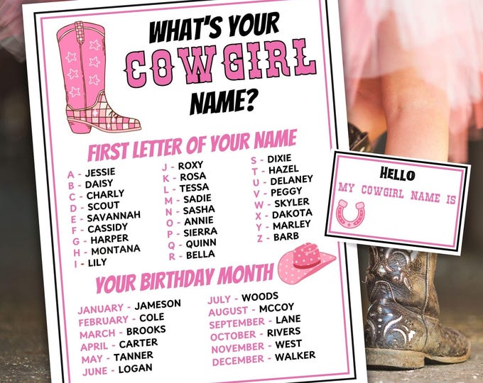 What's Your Cowgirl Name Printable Party Game, Wild West Cowboy Rodeo ...