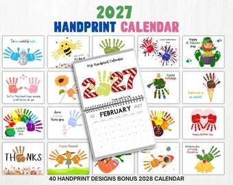 2027 Handprint Calendar Craft Calendar Keepsake Gift from Kids Toddler & Babies 2027 Calendar Template DIY Handprint Craft Bundle Printable