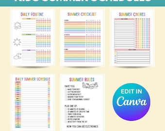 Kids Summer Schedule Summer Checklist Daily Summer Routine Canva Template Summer Activity Schedule Screen Time Checklist Summer Rules