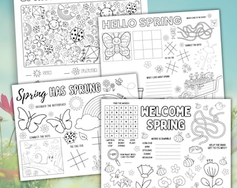 Spring Activity Placemat Printable Spring Coloring Placemats Spring Activities For Kids Printable Spring Activity Bundle