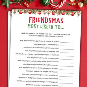 Friendsmas Most Likely To Game Printable Christmas Game Christmas Party Game Friendsmas Party Games For Adults Christmas Most Likely Game