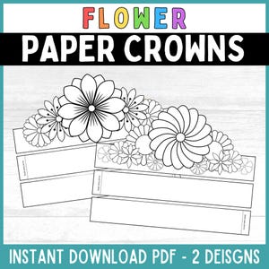 Corona di fiori di carta stampabile Corona di fiori Corona floreale da colorare Stampabile Fascia per capelli con fiori Attività da colorare Stampabile Festa Artigianato Favore