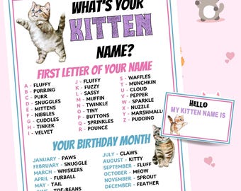 What's Your Kitten Name Party Game Printable Kitten Party Game Kitten Name Generator Cat Game Adopt A Kitten Birthday Game Cat Adoption Game