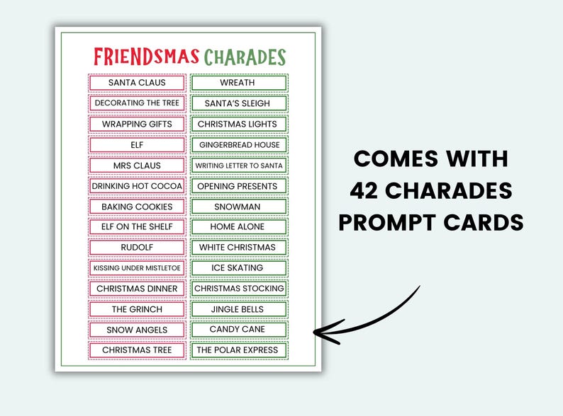 Friendsmas Charades Game Printable Christmas Charades Cards Christmas ...