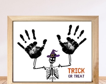 Skeleton Halloween Handabdruck Handwerk Aktivität Druckbare Halloween Handabdruck Kunst Halloween-Andenken Halloween Kunst Halloween-Aktivität für Kinder