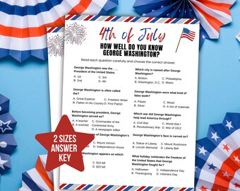4th Of Jul Trivia George Washington Trivia 4th of Jul Bündel Patronische Spiele Partyspiel zum Unabhängigkeitstag Partyspiel