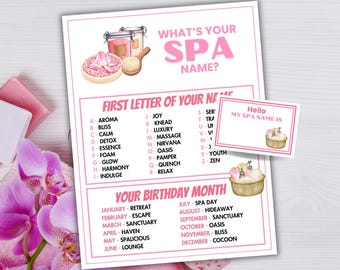 What's Your Spa Party Name Party Game Printable Spa Party Game Pamper Party Name Generator Spa Game High Spa Activity For Kids Tween Party