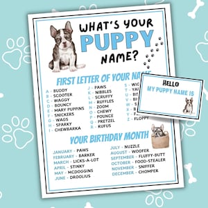 What's Your Puppy Name Party Game Printable Puppy Party Game Puppy Name Generator Dog Game Puppy Party Activities Dog Birthday Game For Kids
