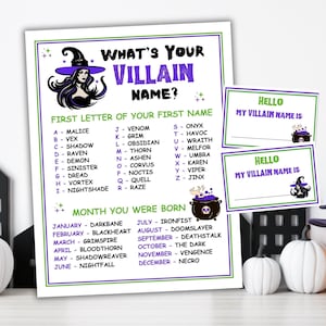 What's Your Villain Name Party Game Printable Halloween Game Villain Name Generator Halloween Party Game Halloween Activity Villain Party image 1