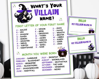 What's Your Villain Name Party Game Printable Halloween Game Villain Name Generator Halloween Party Game Halloween Activity Villain Party