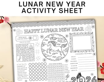 Year Of The Horse Activity Placemat Chinese New Year Coloring Page Printable Lunar New Year 2026 Chinest Zodiac Lunar New Year Activities