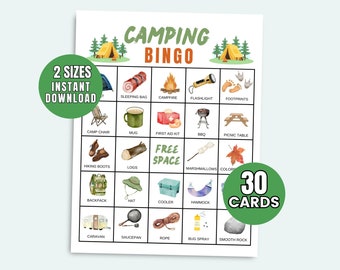 Camping Bingo Game Printable Camping Games Camp Bingo Camping Classroom Games 30 Camping Bingo Cards Kids Camping Party Game