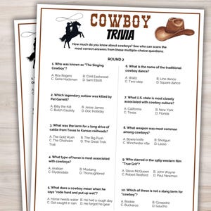 Question Cowboy Cowboy Trivia Cowboy Party Game Printable Cowboy Game Cowboy Quiz ...