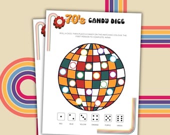 1970s Candy Dice Game 1970s Party Games 70s Birthday Party Printable Party Games 70s Party Game 1970s Birthday Party Candy Game Dice Roll