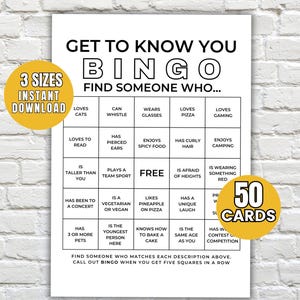 Get To Know You Bingo Cards Printable Find Someone Who Game Ice Breaker Game Printable Icebreaker Games Human Bingo Find The Guest Bingo