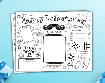 Vatertag Aktivität Tischset druckbar Vatertag Färbung für Kinder Vatertag Tischset Alles über Papa Vatertag Brunch Andenken für Papa