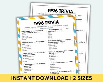 1996 Trivia Game Printable 30th Birthday Games Born In 1996 Game Birthday Games 30th Birthday Game 1996 Trivia Questions & Answers 1996 Quiz