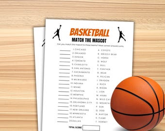 Basketball Game Match The Mascot Printable Basketball Party Game Basketball Matching Game  Basketball Trivia Sports Games Basketball Madness