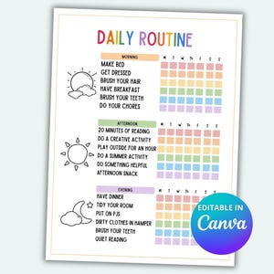 Daily Summer Routine For Kids Printable Summer Schedule Daily Checklist Editable Canva Template Summer Activity Schedule For Kids